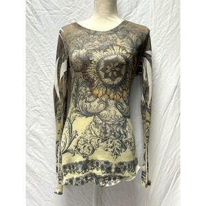 Cache Cache Women's Long Sleeve Embellished Print Top Small Made in USA